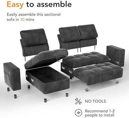 WEUP 81" Modular Sectional Sleeper Sofa Bed, L-Shaped Couch Bed - Image 3