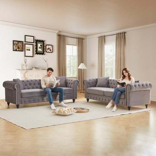 2 Piece Mid Century Modern Chesterfield Sofa Set - Image 3