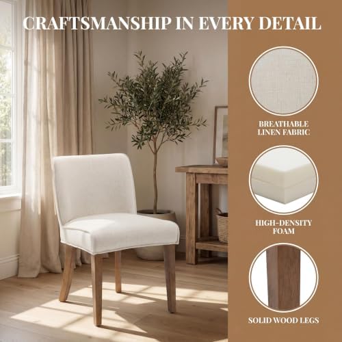 Mid-Century Dining Chairs Set of 6, Linen Fabric Solid White Kitchen Chairs - Image 4