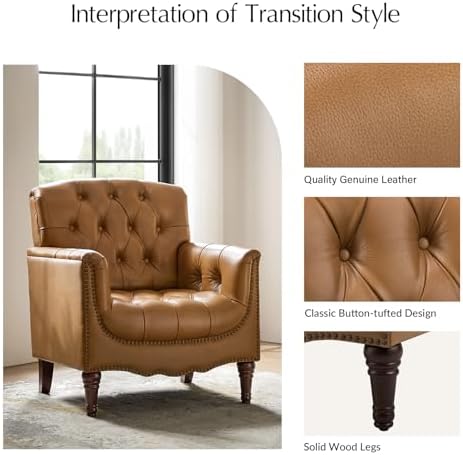 HULALA HOME Mid Century Modern Genuine Leather Accent Chair Set of 2 - Image 4