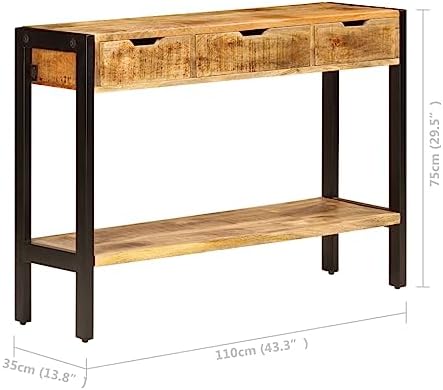 Vintage Solid Mango Wood Sideboard, Powder-Coated Steel Frame, 3 Drawers - Image 2