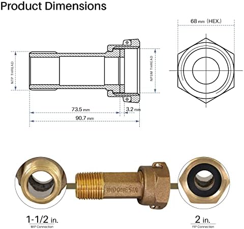 Midline Valve XND1520-OM Brass Water Meter Coupling Adapter Pipe Fitting; - Image 3