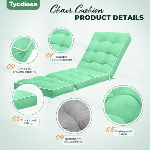 Outdoor Chaise Lounge Chair Cushion, Waterproof Non-Slip Patio Chaise Lounge - Image 5