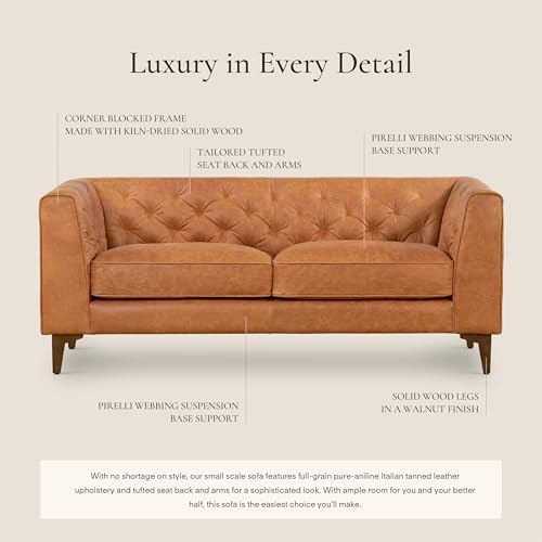 Poly & BARK Essex 74” Leather Apartment Sofa – Mid-Century Tufted Design - Image 4