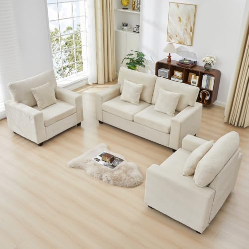 Loveseat Sofa with 2 Accent Sofa Chairs Chenille Couch Set - Image 6
