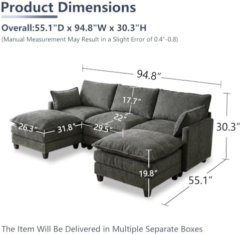 U Shaped Modular Sectional Couch, Comfy Sofa - Image 2