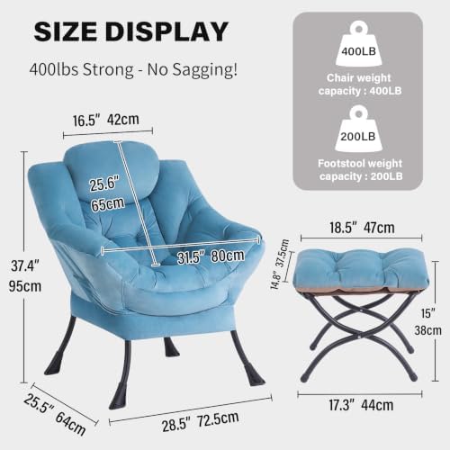 Tiita Lazy Chair with Ottoman, Comfy Reading Accent Chair, Light Blue - Image 2
