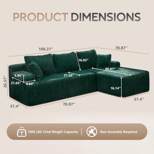 Hobestluk Boneless Couches Modular Sectional Sofa L-Shape Oversized Chaise - Image 2