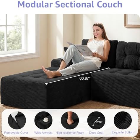 Hobestluk Boneless Couches Modular Sectional Sofa L-Shape Oversized Chaise - Image 5