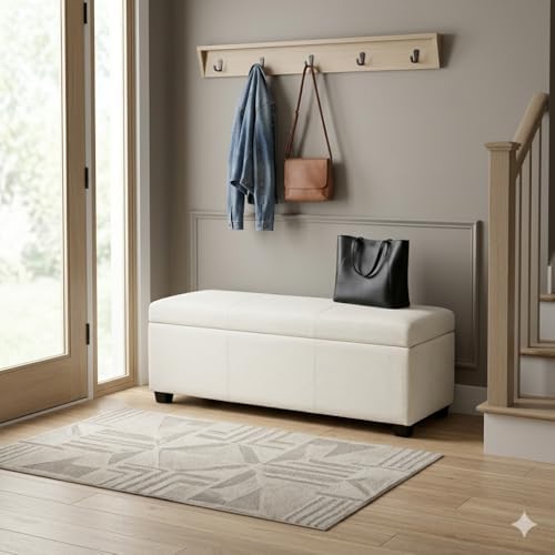 SIMPLIHOME Avalon 48" Wide Fabric Storage Ottoman in Alabaster Ivory - Image 2