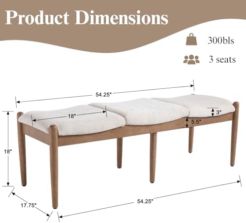 DUOMAY 55'' Modern Ottoman Bench, Chenille Upholstered - Image 2
