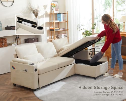 Sofa Bed Pull Out 2 in 1 Sectional Sleeper Sofa L Shaped Couch - Image 5