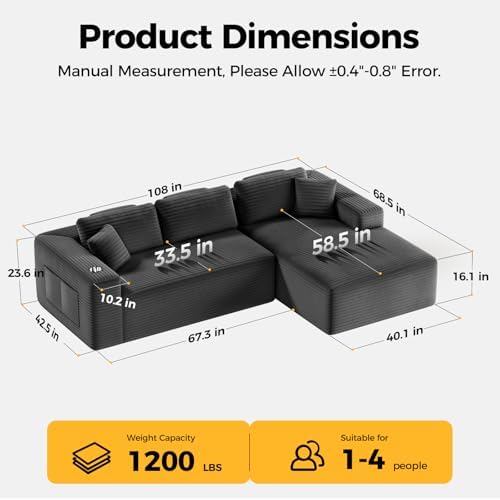 CAMMOO 108" L-Shaped Boneless Sectional Sofa, Cloud Couch in One Box - Image 2