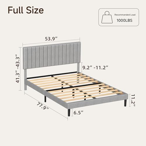 Full Linen Bed Frame with Vertical Channel Tufted Headboard Light Grey - Image 2