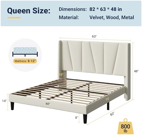 Allewie Queen Size Platform Velvet Bed Frame - Image 2