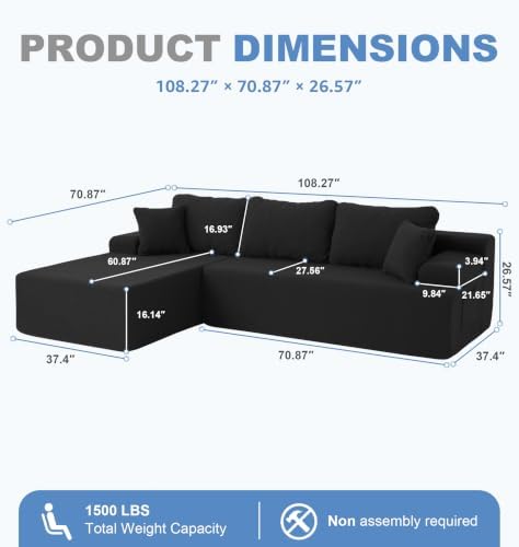 Hobestluk Boneless Couches Modular Sectional Sofa L-Shape Oversized Chaise - Image 2