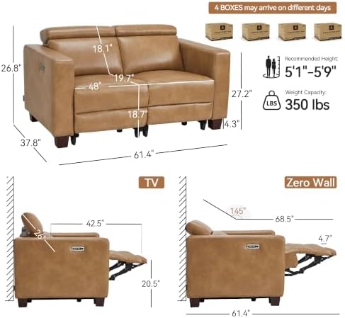 MCombo Zero Wall Hugger Power Loveseat Recliner Sofa - Image 3