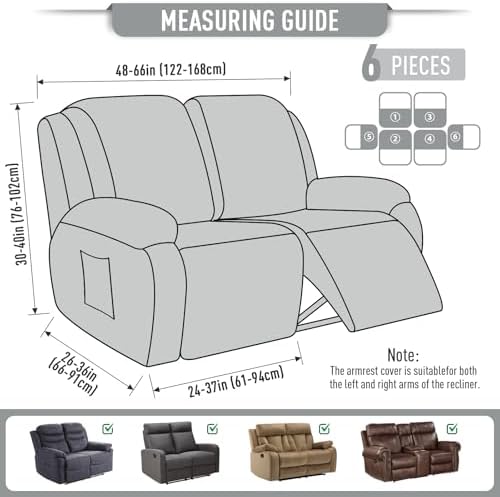 TAOCOCO Stretch Loveseat Recliner Covers 6 Piece, Dusty Grey - Image 5