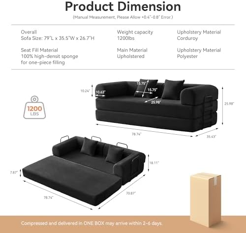 79" Convertible Sofa Bed, Boneless Couch - Image 2