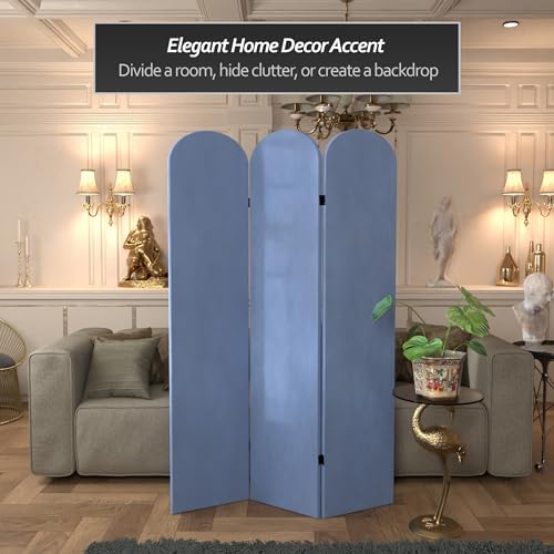 Red Lantern 6 ft. Classic Arch Velvet Room Divider Blue 3 Panel - Image 4