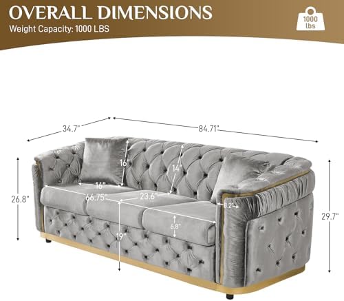 2-Piece 84.6" Velvet Sofa Set, Chesterfield Tufted - Image 2