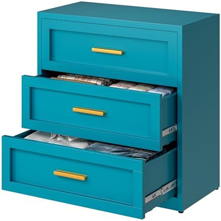 Washsemba Metal 3 Drawer Dresser, 15.8" D x 31.5" W x 30.9" H, Home Peacock by Washsemba