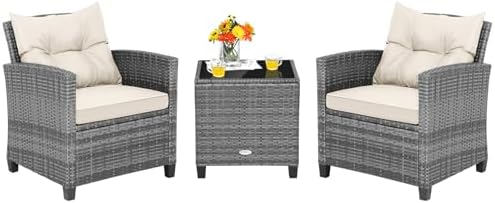 Tangkula 3 Pieces Patio Furniture Set, PE Rattan Wicker 3 Pcs Outdoor Sofa Set by TANGKULA