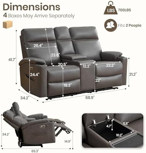Power Recliner Loveseat, Electric Reclining Sofa - Image 2