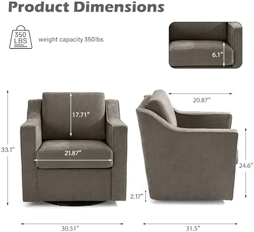 Swivel Accent Chair, Chenille Upholstered Armchair - Image 2