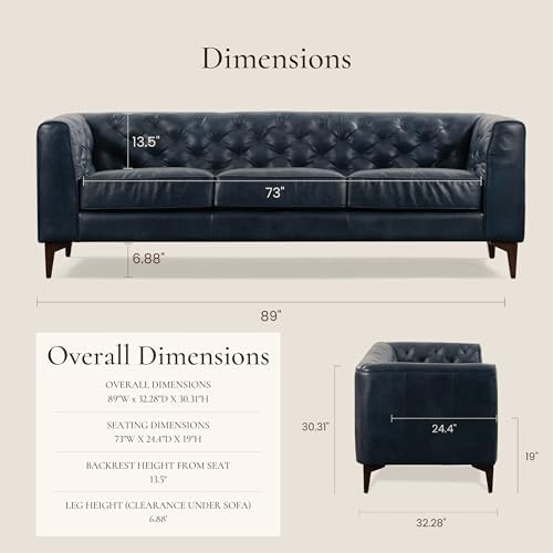 POLY & BARK Essex 89” Full-Grain Italian Leather Sofa – Tufted Back, - Image 3