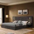 Queen Size Bed Frame with LED Lights and Nightstands, Modern Chenille by Kolavess