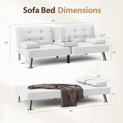 Shahoo Leather Convertible Futon Sofa Bed, Folding Sleeper Loveseat Couch - Image 2