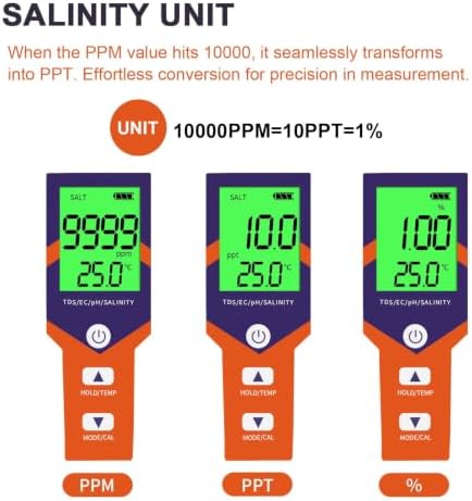 Digital PH Water Tester, 5 in 1 PH/TDS/EC/Salt/Temp Meter - Image 7