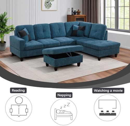 L-Shaped 3-Piece Flannel Sofa - Image 4