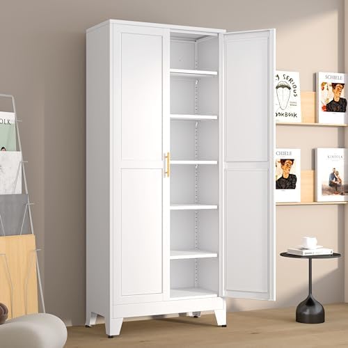 Metal Pantry Cabinet with 2 Doors and 5 Adjustable Shelves, Versatile Storage by winiowa