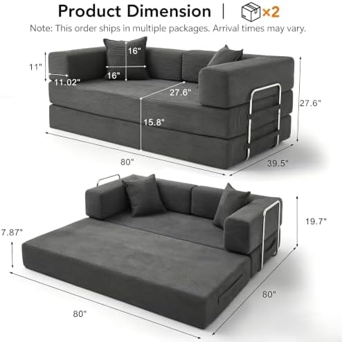 WEUP 5-in-1 Convertible Sofa Bed, Corduroy Floor Sofa Loveseat Sleeper - Image 3