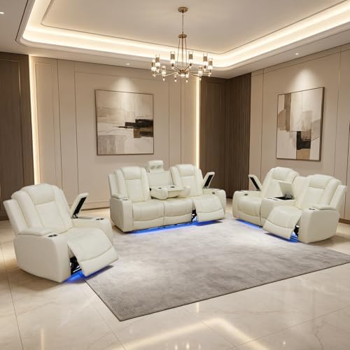 3-Piece Power Recliner Sofa Sets, Leather Reclining Couch Set - Image 2