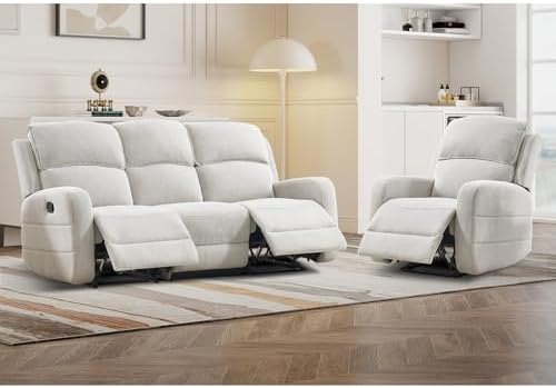 EBELLO Manual Living Room Furniture Reclining Couch Set, Soft Fabric Recliner - Image 7