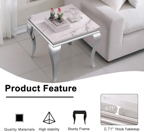 White Marble End Table Modern Silver Accent Table - Image 7