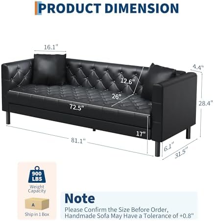 GarveeTech Modern Leather Sofa 81", Chesterfield Style 3 Seater Couch - Image 2