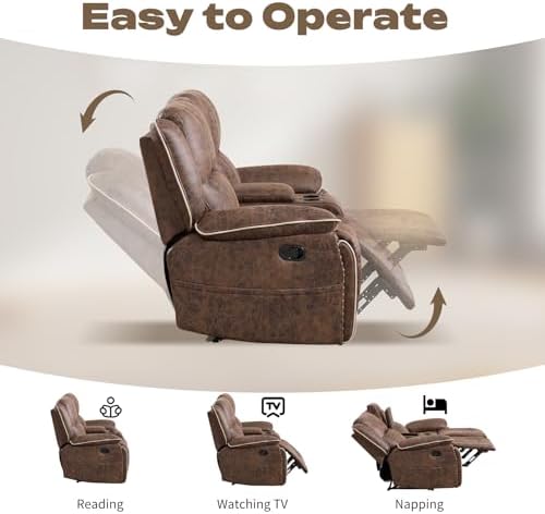 EBELLO Faux Leather Manual Recliner Sofa Set, 1 Seat Reclining Chair, a Loveseat - Image 4