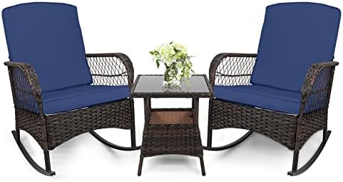LEVELEVE 3 pcs Rocking Bistro Set Conversation Chairs by Enjoyyourlife