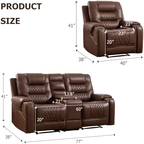 EBELLO 2-Piece Manual Recliner Sofa Set, Faux Leather Adjustable Single - Image 2