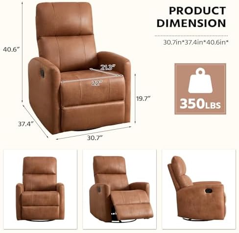 HAOMARKETS Swivel Rocker Recliner Chair Set of 2, Manual Faux Leather Glider - Image 2