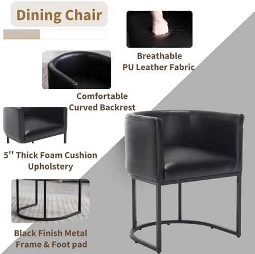 HNY Mid Century Modern Upholstered Barrel Black Dining Chairs - Image 4