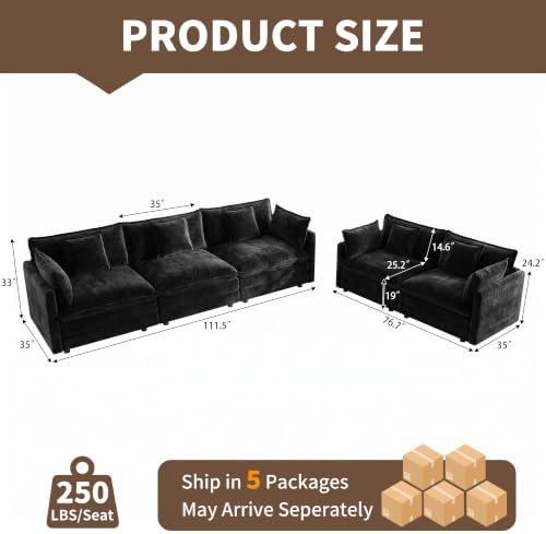 Tmsan Black 2 Piece Modular Cloud Sectional Sofa Couch and Loveseat Set - Image 2