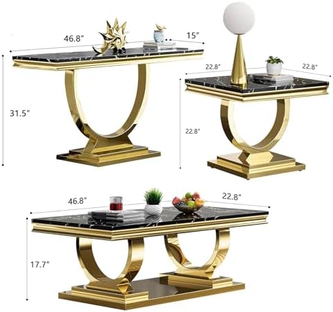 Henf 4 Piece Modern Living Room Table Set, Luxury Stainless Steel Base - Image 3