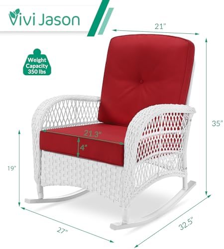 VIVIJASON 2 Piece Patio Wicker Rattan Rocker Chair, Outdoor Rattan Rocker Chair - Image 2
