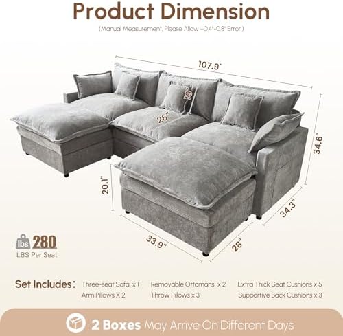 108" Oversize Modular Sectional Couch U Shaped - Image 2