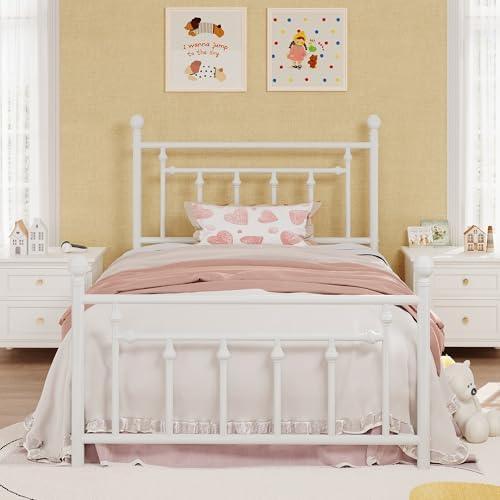 SHA CERLIN 14" Twin Size Metal Platform Bed Frame/Victorian Headboard and by SHACERLIN